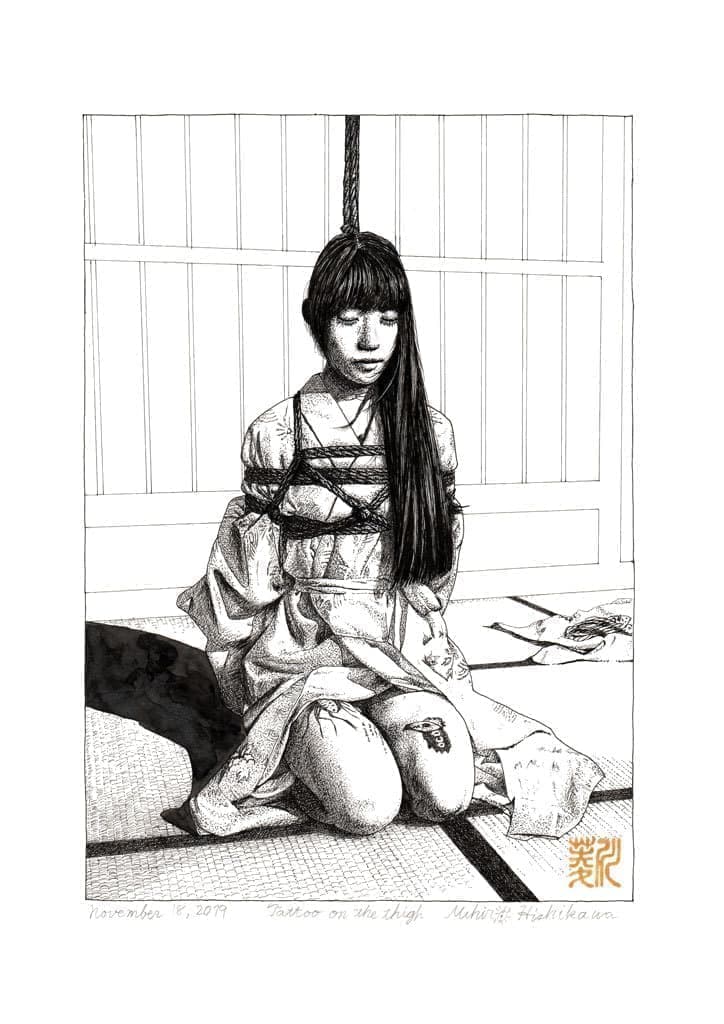 Woman tied behind in Japanese style room
